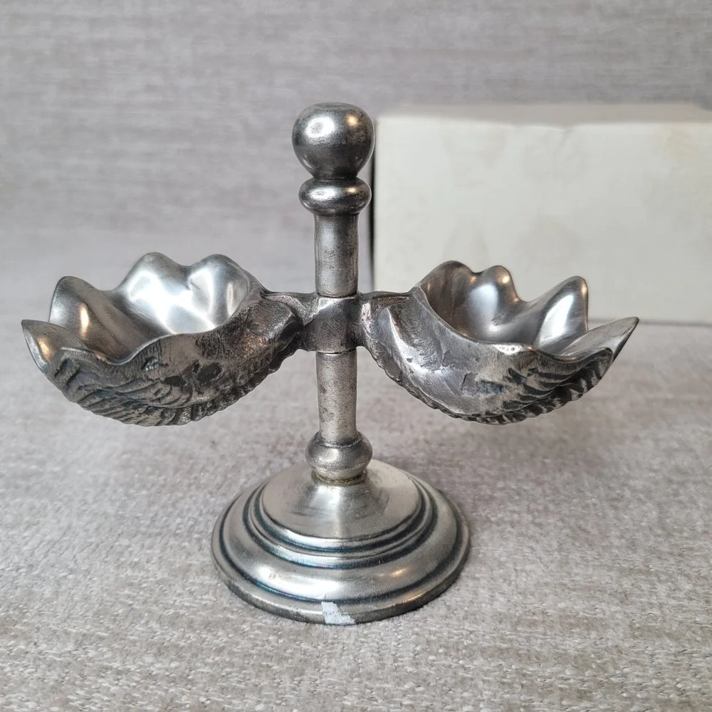 Pottery Barn Double Open Salt Cellar‎ Pepper Nautical Clam Shell Design w/ Box